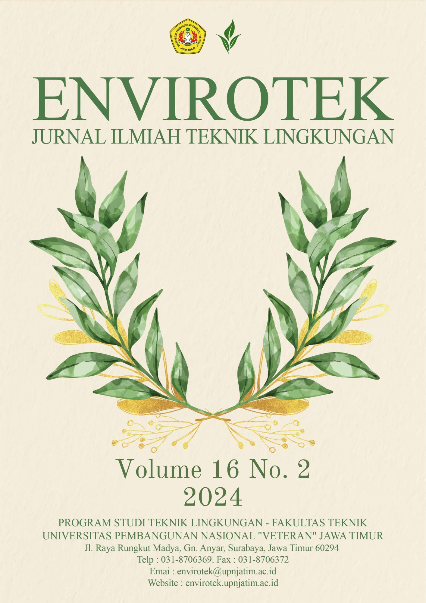 					View Vol. 16 No. 2 (2024):  Envirotek: Jurnal Ilmiah Teknik Lingkungan
				